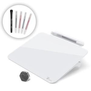 TOWON Small Glass Dry Erase Board, Desk White Board with Standing, Mini Whiteboard Easel Pad Set, Stenography Artifact for Office, Home and School Supplies, 8x6 Inches, White