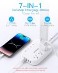 One Beat LED Small Desk Lamp Power Strip 5ft Extension Cord, 3 Outlets, 4 USB Ports(2 USB C), 4 Modes, 5 Level Touch- Home, Office, Bedroom, Bedside, Study Reading Light, Dorm Room Essentials, White