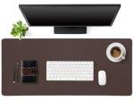 Tegeme Leather Desk Mat Large Desk Pad 35.4 x 15.7 Inch Non Slip Table Protector with Stitched Edges and Rubber Base Dark Brown Stylish Workspace Accessory Laptop Mat Smooth Writing for Home Office