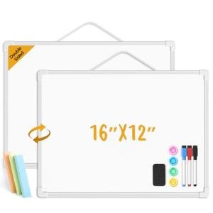 Lumspax Small Dry Erase Board for Wall, 16" x 12" Double-sided Hanging Whiteboard, Dry Erase White Board with 3 Markers, 4 Magnets and 3 Mini Sticky Notes, Portable Whiteboard for Home, Office, School
