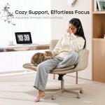 amseatec Criss Cross Chair with Armrests & Wheels, PU Leather Vanity Chair, Comfortable Adjustable Swivel Computer Office Desk Chairs for Home, Make Up, Bed Room (Cream)