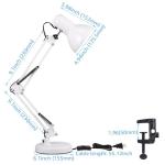 TORCHSTAR Metal Desk Lamp with Clamp, Swing Arm, Architect Adjustable Gooseneck Table Lamp, Clip Desk Lights for Home Office, Work, Study, Reading, E26 Base, Multi-Joint, White