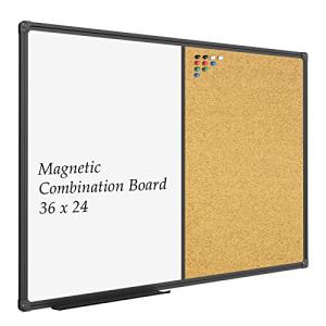 JILoffice White Board & Bulletin Corkboard Combination, Combo Board 36 x 24 Magnetic Whiteboard, Black Aluminum Frame Wall Mounted Board for Office Home and School with 10 Push Pins