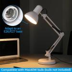 TORCHSTAR Metal Desk Lamp with Clamp, Swing Arm, Architect Adjustable Gooseneck Table Lamp, Clip Desk Lights for Home Office, Work, Study, Reading, E26 Base, Multi-Joint, White