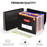 Sooez Accordion File Organizer, 13 Pockets Expanding File Folder, Portable Monthly Paper Bill Tax Receipt Organizer, Letter A4 Size Document Holder with Blank Labels, Black