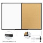 JILoffice White Board & Bulletin Corkboard Combination, Combo Board 36 x 24 Magnetic Whiteboard, Black Aluminum Frame Wall Mounted Board for Office Home and School with 10 Push Pins