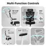 Ergonomic Office Chair High Back Desk Chair with Lumbar Support, Breathable Mesh Computer Chair with Adjustable Armrests Height, Reclining Swivel Big and Tall Gaming Chair for Home Office(White)