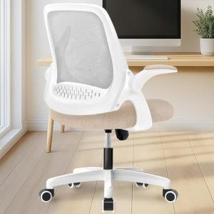 NEO CHAIR Office Desk Computer Gaming Ergonomic Chair with Lumbar Back Support Adjustable Height Swivel Wheels Flip-up Arms Mesh Chair for Home or Office (Beige)