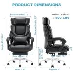 COLAMY Office Chair with Retractable Footrest, Ergonomic High Back Design Executive Computer Desk Chair with Removable Lumbar Pillow, 90-135°Reclining, Thick Bonded Leather for Home Office Work, Black