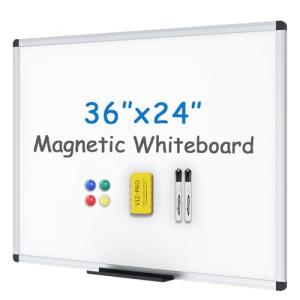 VIZ-PRO Magnetic Whiteboard/Dry Erase Board, 36 X 24 Inches, Includes 1 Eraser & 2 Markers & 4 Magnets