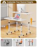 Small Standing Desk Adjustable Height, Mobile Stand Up Desk with Wheels, 32 Inch Portable Rolling Desks Computer Office Workstations for Walking Pad Treadmill White