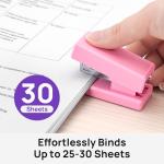 JEFURE Mini Stapler with 2000 Staples, 30 Sheet Capacity, Jam-Free Small Desktop Stapler with Staple Remover, Cute Desk Stapler for Office, School and Home (Pink)