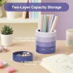 Comix Calender Pen Holder for Desk, Cute Platsic Pencil Holder, Purple Desk Organizer for Home School Office Supplies