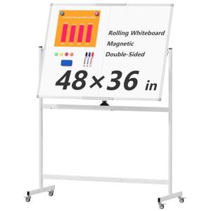 Neatsure Large Rolling Whiteboard on Wheels, 48" x 36" Double-Sided Mobile White Board with Stand, 4' x 3' Portable Standing Magnetic Dry Erase Board Easel for Home Office Classroom School, Silver