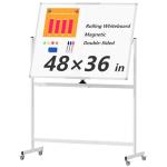 Neatsure Large Rolling Whiteboard on Wheels, 48" x 36" Double-Sided Mobile White Board with Stand, 4' x 3' Portable Standing Magnetic Dry Erase Board Easel for Home Office Classroom School, Silver