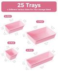 BiuLeon 25 PCS Plastic Drawer Organizers Set, 4-Sizes Vanity and Makeup Organizer, Desk and bathroom Drawer Organizer Trays, Organizers and Storage for Makeup, Jewelry, Gadgets, Utensils (Pink)
