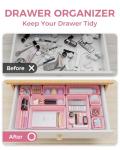 BiuLeon 25 PCS Plastic Drawer Organizers Set, 4-Sizes Vanity and Makeup Organizer, Desk and bathroom Drawer Organizer Trays, Organizers and Storage for Makeup, Jewelry, Gadgets, Utensils (Pink)