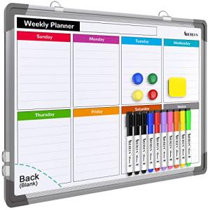 Small Weekly Calendar Dry Erase Whiteboard for Wall, 16" x 12" Magnetic Dry Erase Board, Hanging Double-Sided White Board, Portable Board for List, Kitchen, Planning, Memo, Home, Office
