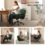 Dowinx Criss Cross Chair with Adjustable Flip-up Arms and Wheels, Comfort Ergonomic Office Desk Armchair with 3 Layer Cushions, Wide Seat Vanity Chair for Home Office, Living Room, Bedroom, Green