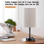 ZJOJO Table Lamp for Bedroom Set of 2, Bedside Small Lamps with 3 Way Dimmable Rocker Switch and AC Outlet, Nightstand Desk Lamp with Flaxen Fabric Shade Black Base for Living Room Home Decor Lights
