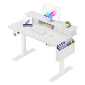 White Electric Standing Desk with Drawers - 40 Inch Small Standing Desk with Shelf Monitor Stand Storage Height Adjustable for Home Office, Study Writing Girls Computer Sit Stand Desks for Bedroom
