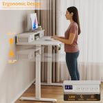 White Electric Standing Desk with Drawers - 40 Inch Small Standing Desk with Shelf Monitor Stand Storage Height Adjustable for Home Office, Study Writing Girls Computer Sit Stand Desks for Bedroom