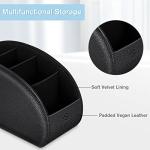 Fintie Remote Control Holder, 5 Compartments Vegan Leather TV Remoter Caddy Desktop Organizer Makeup Brush Holder Storage Fits TV Remotes, Media Controllers, Office Supplies(Black)