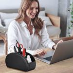 Fintie Remote Control Holder, 5 Compartments Vegan Leather TV Remoter Caddy Desktop Organizer Makeup Brush Holder Storage Fits TV Remotes, Media Controllers, Office Supplies(Black)