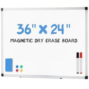 DUMOS Magnetic White Board Kit for Wall 36" x 24", Dry Erase Board with 1 Dry Eraser & 2 Multicolor Markers & 4 Magnetic Pins, Reinforced Aluminum Frame for Home, School, Office