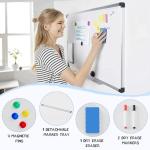 DUMOS Magnetic White Board Kit for Wall 36" x 24", Dry Erase Board with 1 Dry Eraser & 2 Multicolor Markers & 4 Magnetic Pins, Reinforced Aluminum Frame for Home, School, Office