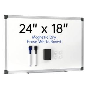 VUSIGN 24" x 18" Magnetic Whiteboard for Wall, Dry Erase Board with Silver Frame, Hanging White Board for Office, Home, School - Includes 1 Eraser, 2 Multicolor Markers & 4 Magnets