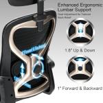 Ergonomic Office Chair, Mesh Desk Chair with Headrest, Lumbar Support, Thick Seat Cushion, Flip-up Arms, High Back Computer Task Chairs for Home Office, Black/Gold