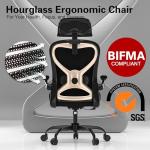 Ergonomic Office Chair, Mesh Desk Chair with Headrest, Lumbar Support, Thick Seat Cushion, Flip-up Arms, High Back Computer Task Chairs for Home Office, Black/Gold
