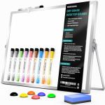Marsrock Dry Erase White Board with Stand,Double-Sided Whiteboard 16"x12", 10 Markers,6 Magnets, 1 Eraser,Portable Desktop Whiteboard for Planning,Colorful Weekly Schedule Board for School for Home