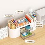 Marbrasse Desk Organizer Pen Holder for Desk with 3 Drawers, Multi-Functional Pencil Holder, Desk Organizers and Accessories with 7 Compartments for Home, School, Classroom(White)