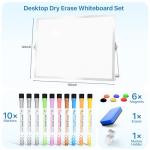 Marsrock Dry Erase White Board with Stand,Double-Sided Whiteboard 16"x12", 10 Markers,6 Magnets, 1 Eraser,Portable Desktop Whiteboard for Planning,Colorful Weekly Schedule Board for School for Home