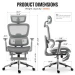 Ergonomic Mesh Office & Gaming Chair with Footrest, High Back Home Office Desk Chair, Comfortable Lumbar Support, 130° Tilt, Adjustable 3D Armrest & 2D Headrest (Grey)