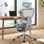 Ergonomic Mesh Office & Gaming Chair with Footrest, High Back Home Office Desk Chair, Comfortable Lumbar Support, 130° Tilt, Adjustable 3D Armrest & 2D Headrest (Grey)
