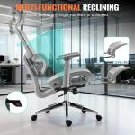 Ergonomic Mesh Office & Gaming Chair with Footrest, High Back Home Office Desk Chair, Comfortable Lumbar Support, 130° Tilt, Adjustable 3D Armrest & 2D Headrest (Grey)