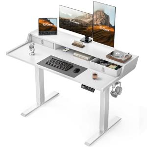 ErGear Electric Standing Desk with Drawers, 48″ x 24″ Gaming Table Compatible Monitor Stand, Stand up Desks, Home Office Height-Adjustable Desk with Storage Shelf, 4 Preset Heights, White