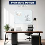 QUEENLINK Magnetic Glass Whiteboard for Wall, 36" x 24" Glass Dry Erase Board, Large Frameless White Board for Home and Office with 1 Marker Tray - Normal White