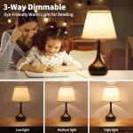 ONEWISH Touch Bedside Lamp for Bedroom, 3-Way Dimmable Farmhouse Table Lamps for Nightstand with Fabric Shade, Desk Lamp for Kids Reading, Home Office