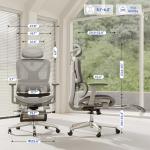 FLEXISPOT ErgoX Premium Ergonomic Office Chair with Footrest- Adjustable 3D Armrests, Dynamic Lumbar Support, Recline & Tilt Function, Mesh Seat, for Home & Office Use,Light Grey