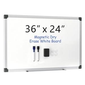 VUSIGN 36" x 24" Magnetic Whiteboard for Wall, Dry Erase Board with Silver Aluminum Frame, Hanging White Board for Office, Home, Classroom – Includes 1 Eraser, 2 Multicolor Markers & 4 Magnets
