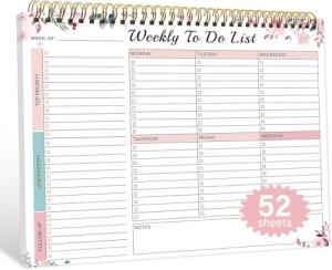 Weekly To Do List Notepad with 52 Undated Sheets（8.5"×11"）- Undated Weekly Desk Planner for Women & Man, School/Office Supplies