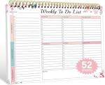 Weekly To Do List Notepad with 52 Undated Sheets（8.5"×11"）- Undated Weekly Desk Planner for Women & Man, School/Office Supplies