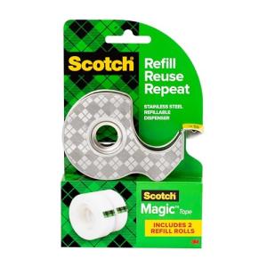 Scotch Magic Stainless Steel Dispenser with 2 Rolls Tape, 3/4 in x 600 in (19 mm x 15.2 m)