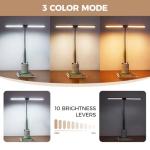 Voncerus LED Desk Lamp for Home Office, Double Head Architect Light with Clamp, Computer Monitor Clip on Light, 3 Modes and 10 Brightness, Adjustable Flexible Goose-Neck, Table Task Lamp, Black