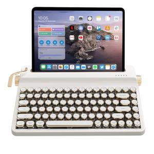 YUNZII QL75 Wireless Typewriter Hot Swap Retro Mechanical Keyboard,Punk Round Keycaps,RGB Backlit QMK/VIA Programmable, Multi-Device Keyboard with 2.4GHz/Type-C/BT5.0 (White, Cocoa Cream V2 Switch)
