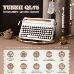 YUNZII QL75 Wireless Typewriter Hot Swap Retro Mechanical Keyboard,Punk Round Keycaps,RGB Backlit QMK/VIA Programmable, Multi-Device Keyboard with 2.4GHz/Type-C/BT5.0 (White, Cocoa Cream V2 Switch)
